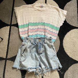 Vintage 80s Pastel Knit Top - Large